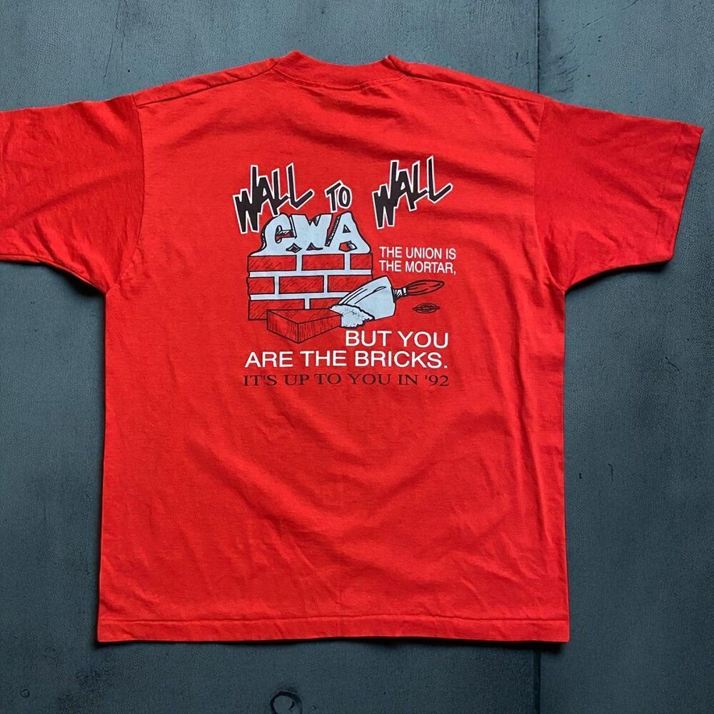 Screen Stars Vintage 90s Single Stitch Union Workers Mortar Tee Red Men's XXL